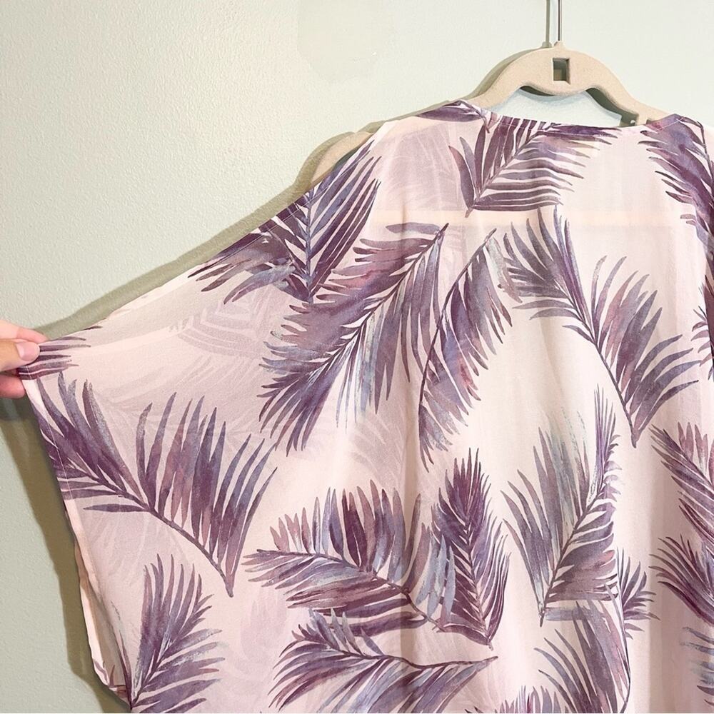 Forever 21 Women's Purple Palm Leaf Cold Shoulder Sheer Drape Cover-Up Top 2X - Picture 4 of 10